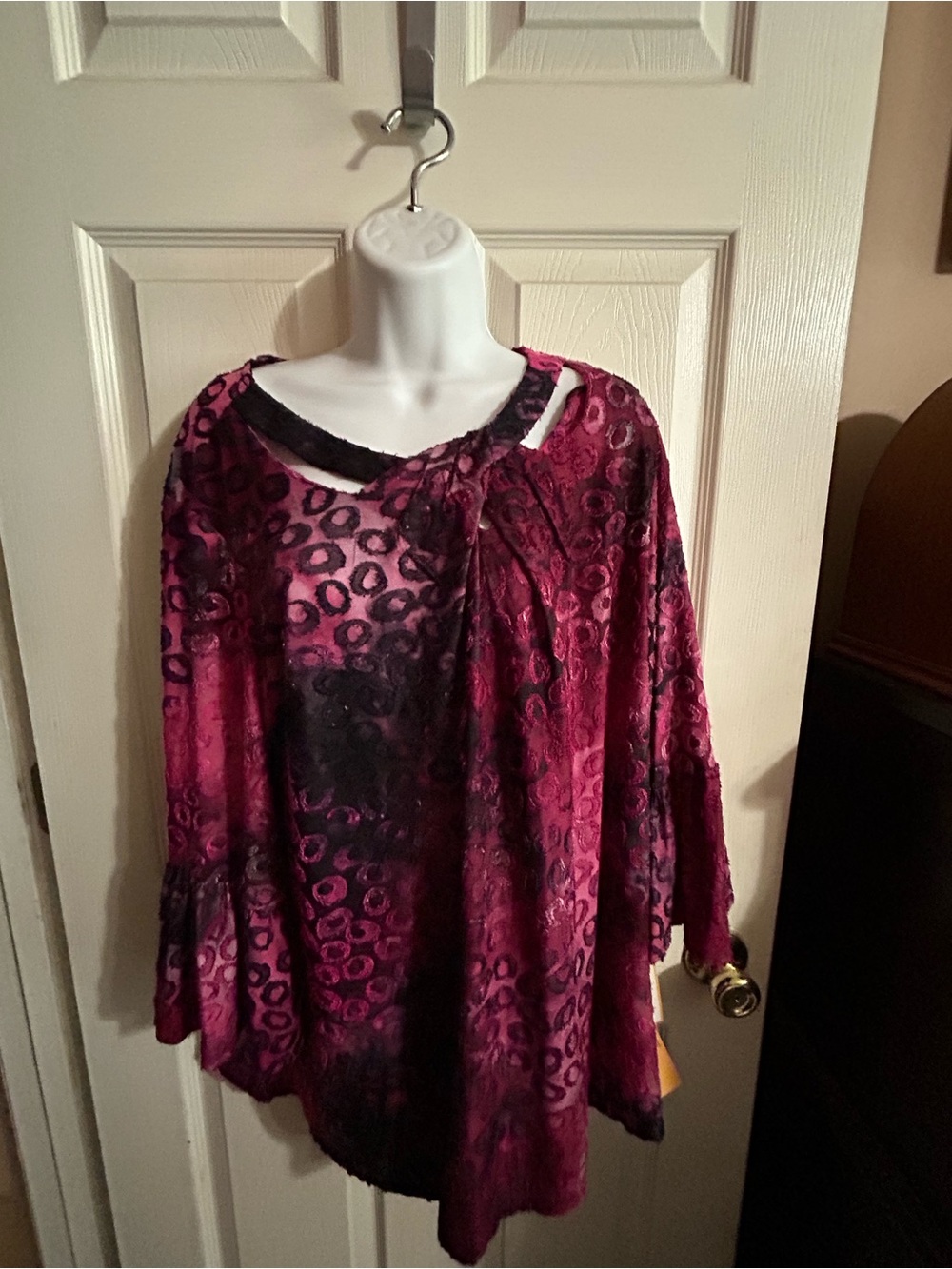 NWT Ruby Rd. Fuchsia and Black Velvet Burnout Tunic XL